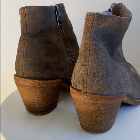 ALL SAINTS, Women’s Taupe Suede Side Zip Ankle Heeled Bootie. Size 38 (8). EUC - Picture 3 of 11